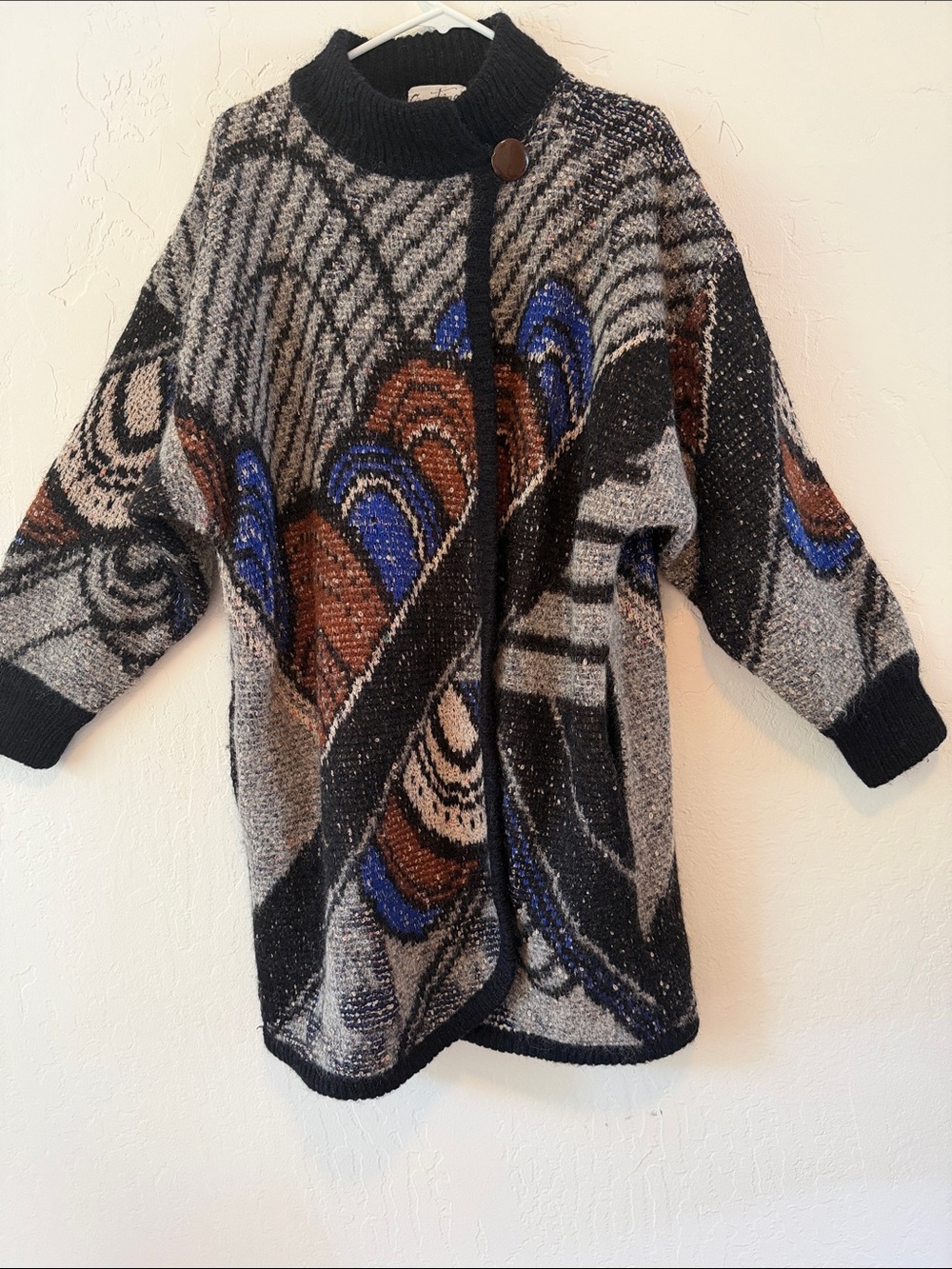 Vintage 80s Cartino Italian Bold Geometric Sweater Mohair Wool Blend Size L